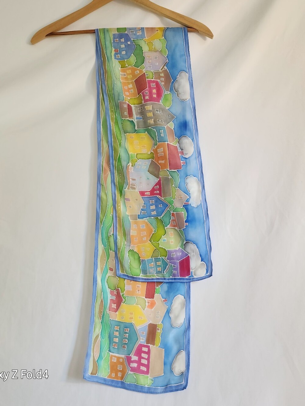 Colorful Village Print Silk Scarf - Long Rectangular - Picture 9 of 9